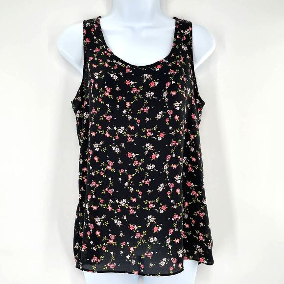 Express Black Floral Open Back Tank S - Picture 2 of 8